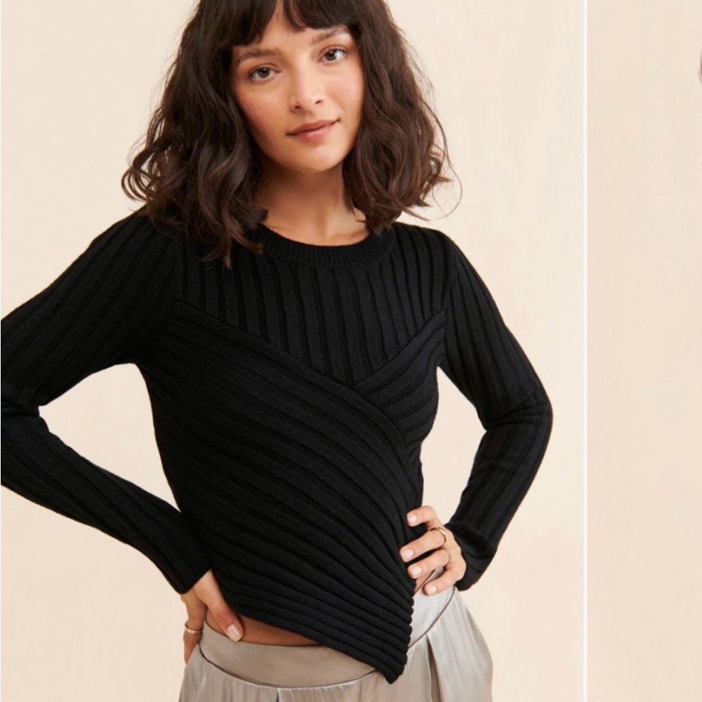 Steve Madden Black Asymmetrical Ribbed Sweater